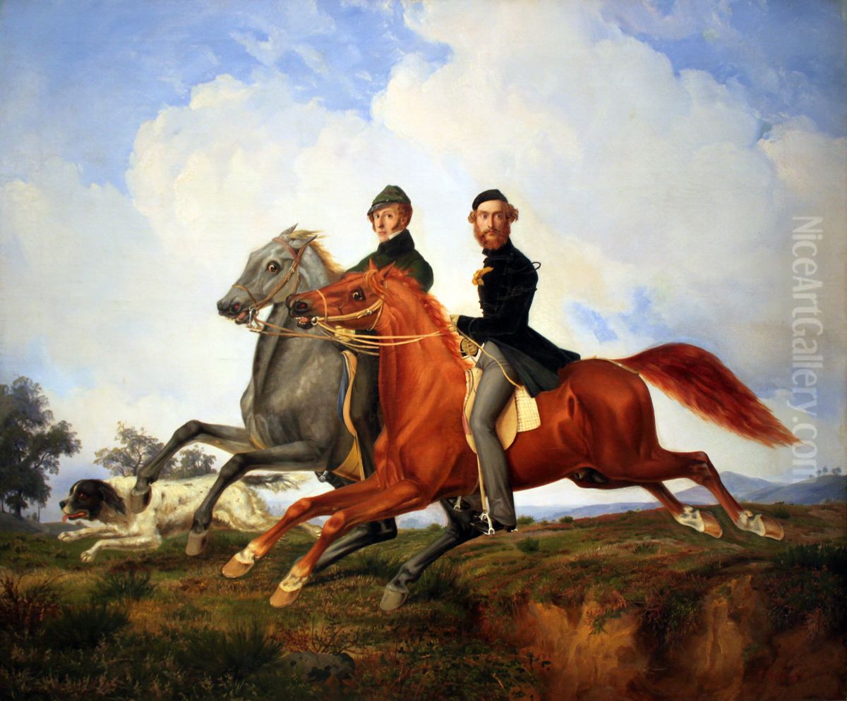 Zwei Reiter im Galopp Oil Painting by Franz Kruger