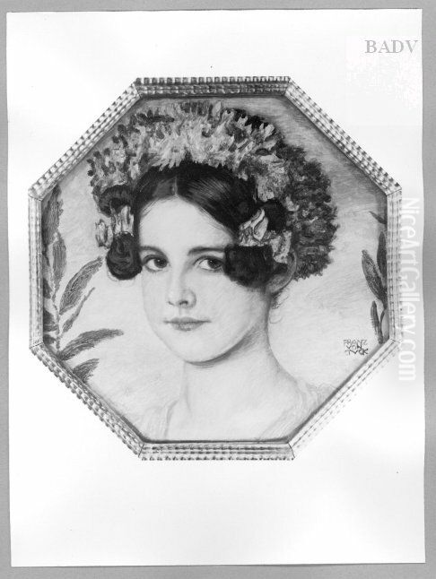 Die Tochter des Kunstlers mit Kornblumen im Haar Oil Painting by Franz Stuck