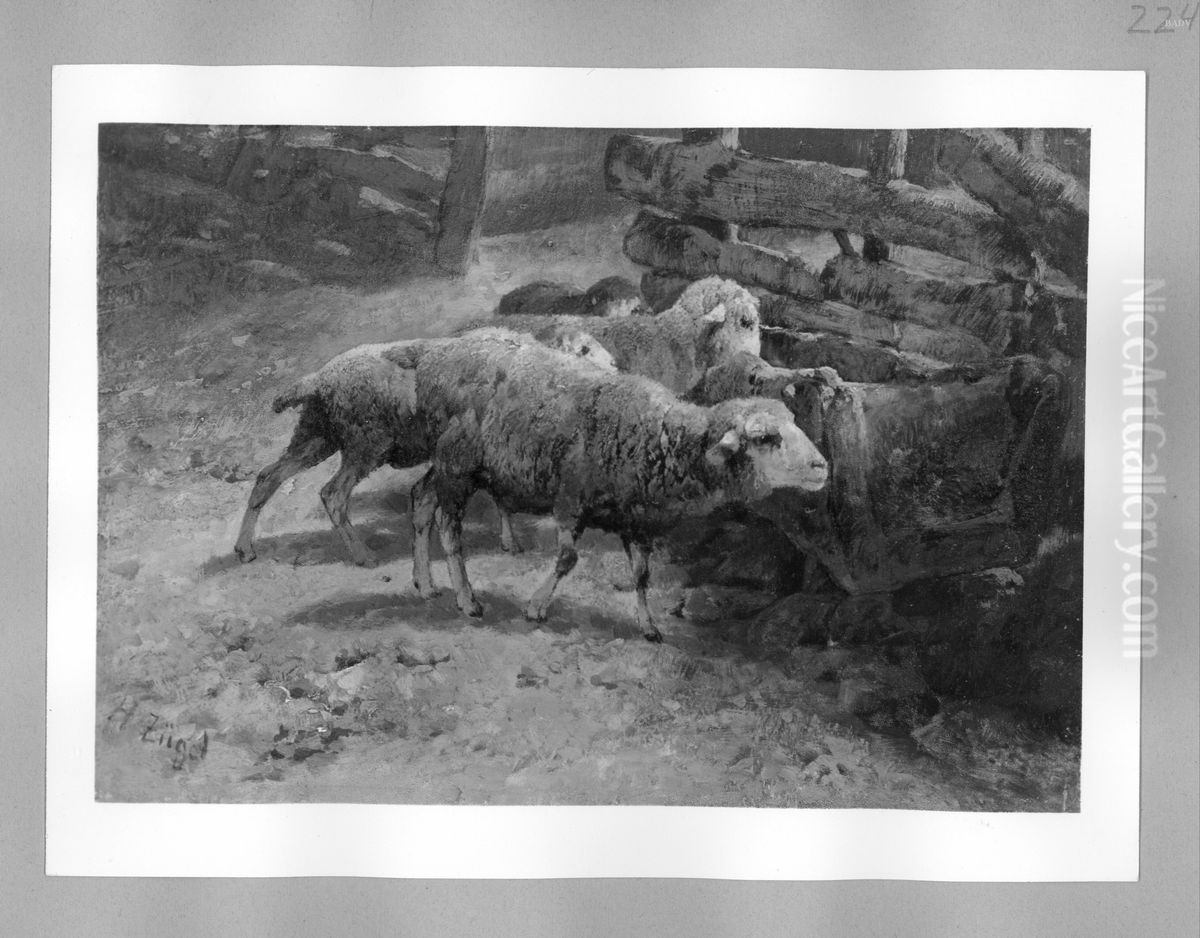 sheep Oil Painting by Heinrich Johann Von Zugel