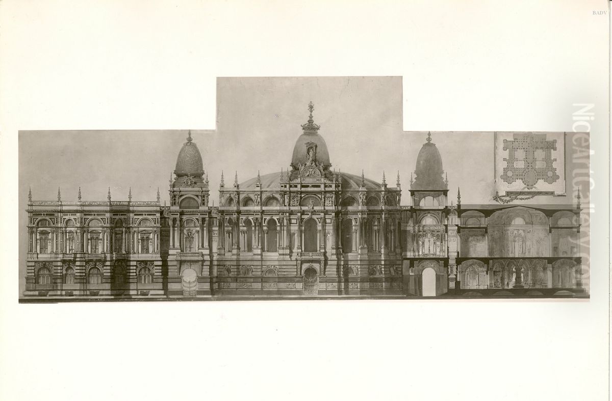 Entwurf fur ein Vergnugungspalais in Wien, Ansicht, Grundriss Oil Painting by Hans Makart