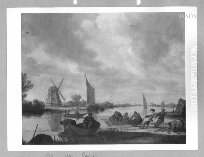 landscape with fishers in the boats Oil Painting by Jan van Goyen
