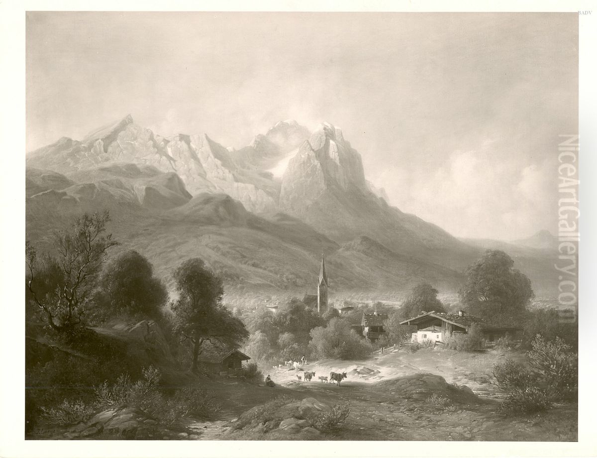 Garmisch with Zugspitze + Waxenstein Oil Painting by Julius Lange