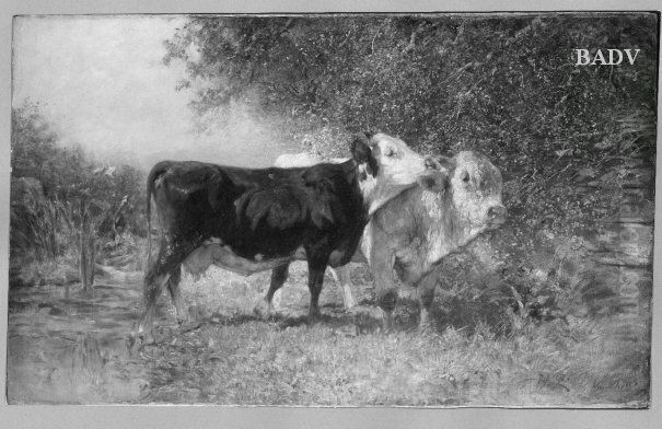 Zwei Kuhe auf der Weide Oil Painting by Heinrich Johann Von Zugel