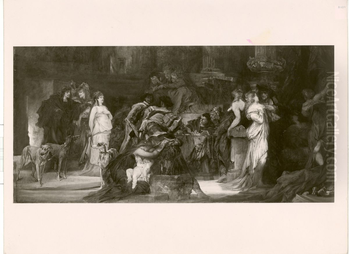 Die Pest in Florenz, Triptychon Oil Painting by Hans Makart