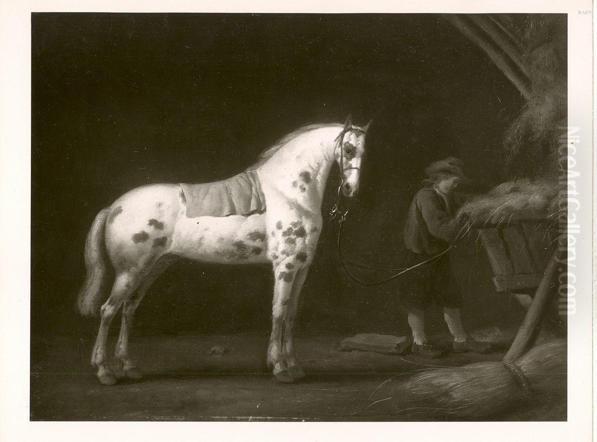 a white horse in a stable Oil Painting by Aelbert Cuyp