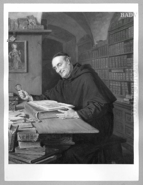 Monk studying Oil Painting by Eduard Von Grutzner
