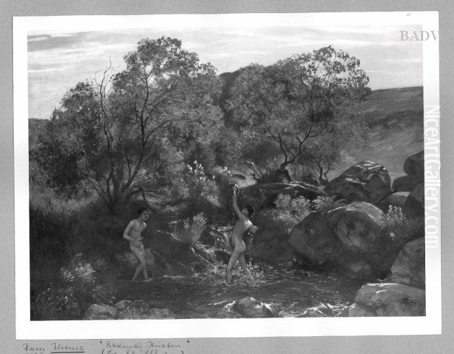 Bachlandschaft mit badenden Knaben Oil Painting by Hans Thoma