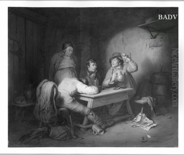 Wirtshausszene Oil Painting by Josef Franz Danhauser