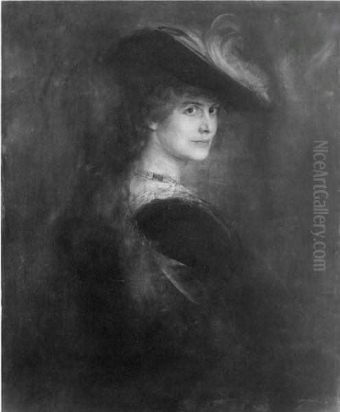 Damenbildnis mit Federhut Oil Painting by Lenbach Franz Von