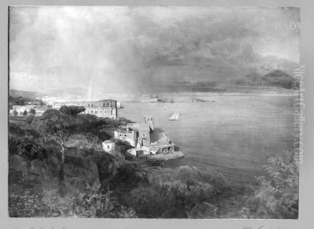 Golf of Naples with rainbow Oil Painting by Oswald Achenbach