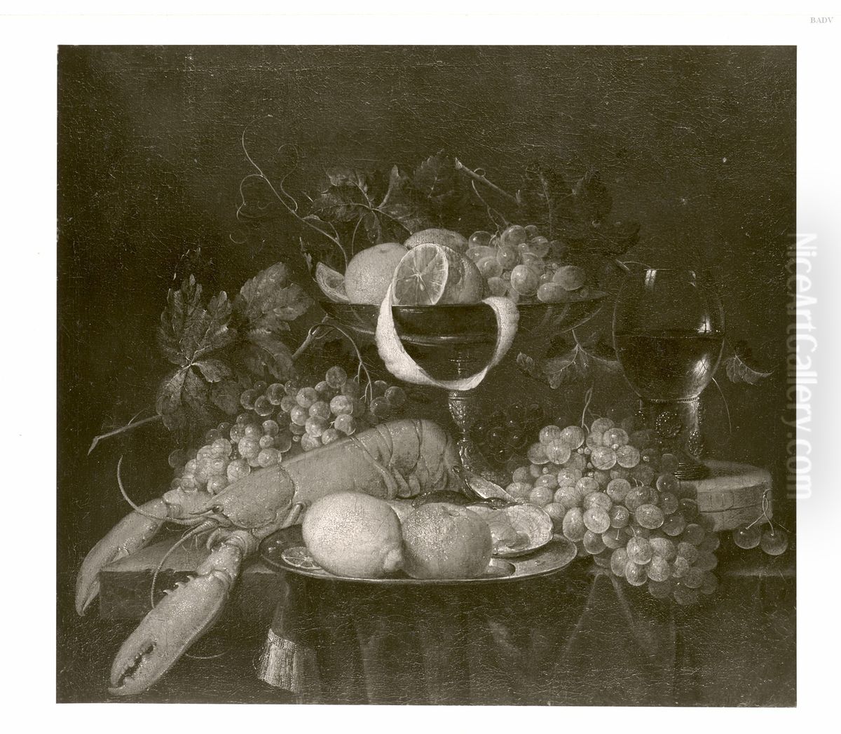 Stillleben mit Fruchtschale, Pokal und Hummer Oil Painting by Cornelis De Heem