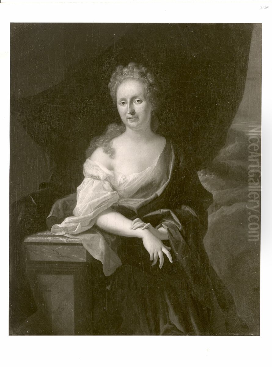 Damenportrat mit blauem Umhang Oil Painting by Caspar Netscher