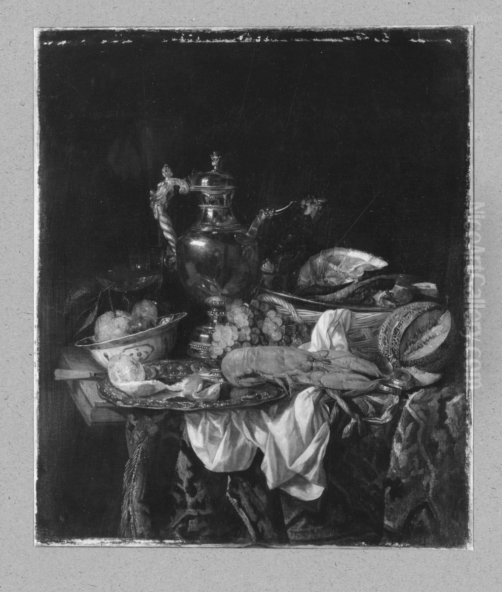 Stillleben mit Silberkanne, Hummer und Fruchten Oil Painting by Abraham Van Beijeren