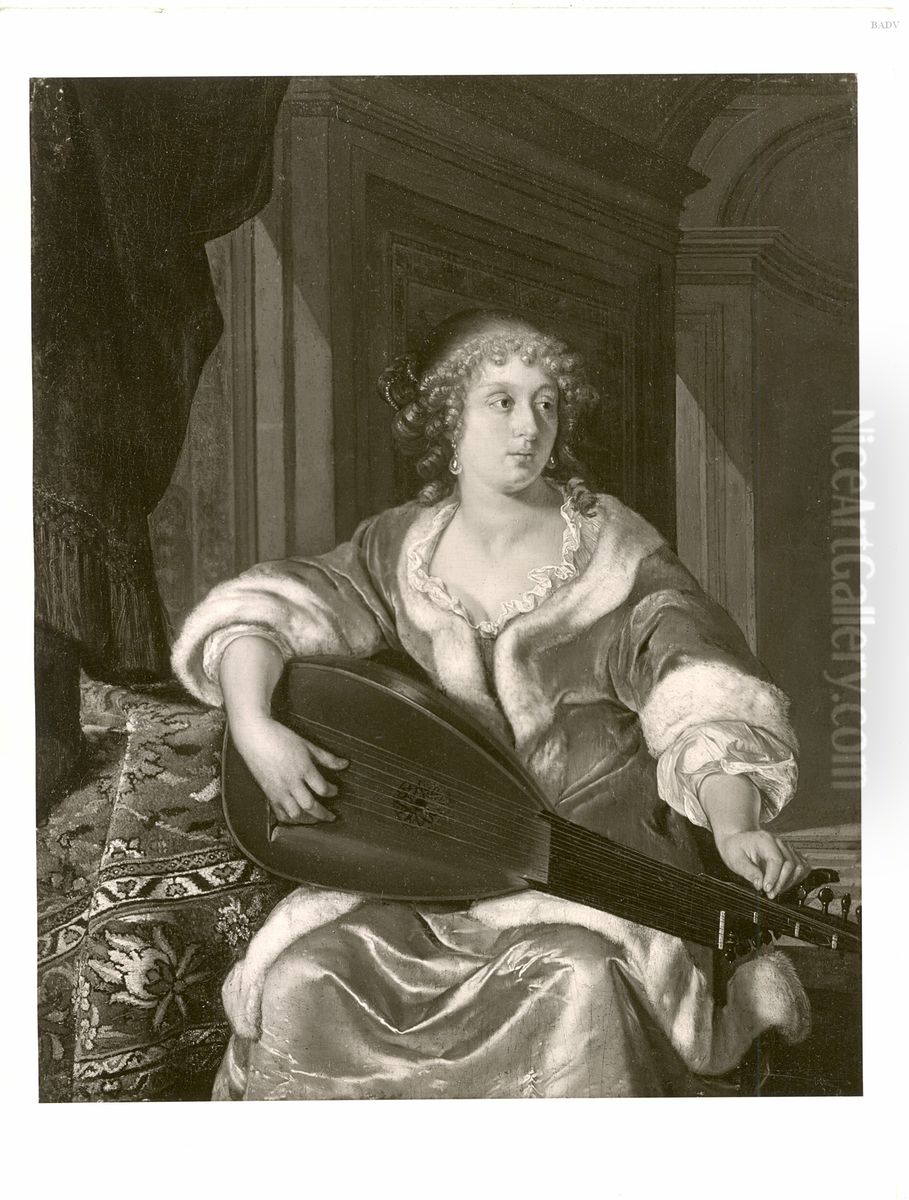 lady playing guitar Oil Painting by Frans van Mieris