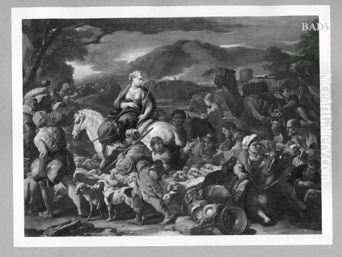 Carawane + many animals Oil Painting by Luca Giordano