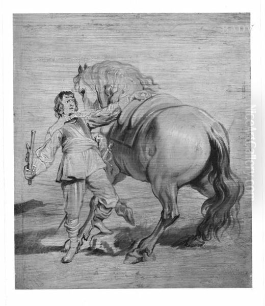 young officer holding his horse Oil Painting by Sir Anthony Van Dyck