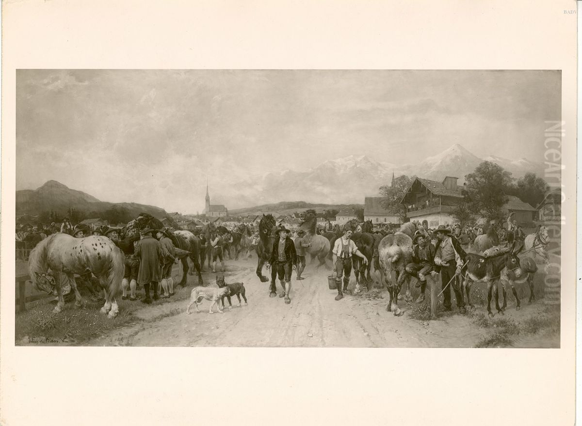 Pferdemarkt Oil Painting by Julius von Blaas