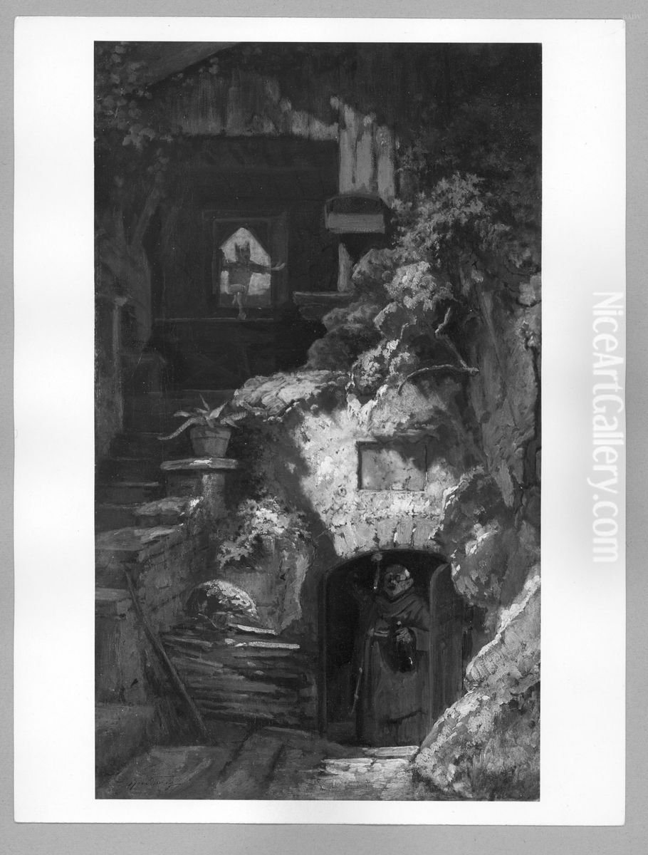 Teufelsbeschworung (Der Einsiedler und der Teufel) Oil Painting by Carl Spitzweg