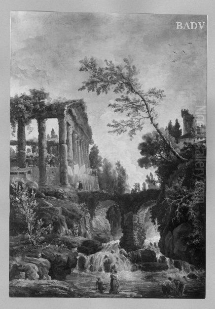 Wasserfall mit Brucke und antiker Tempelruine Oil Painting by Hubert Robert
