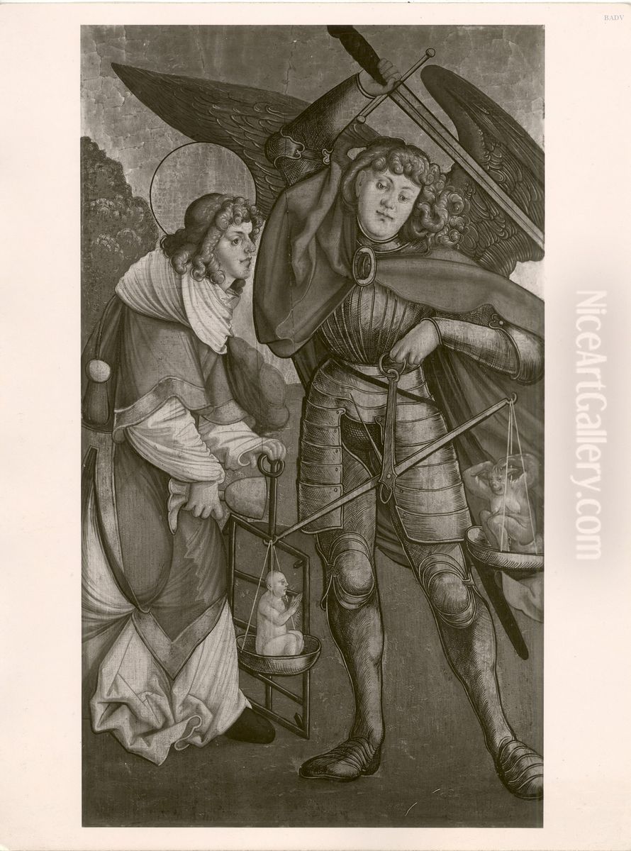 Heiliger Laurentius und Erzengel Michael mit Schwert und Waage Oil Painting by Michael Wolgemut