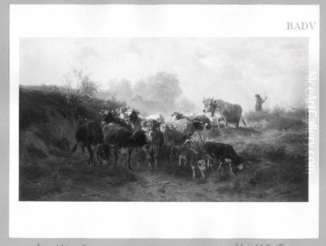 Herd of cows Oil Painting by Anton Braith