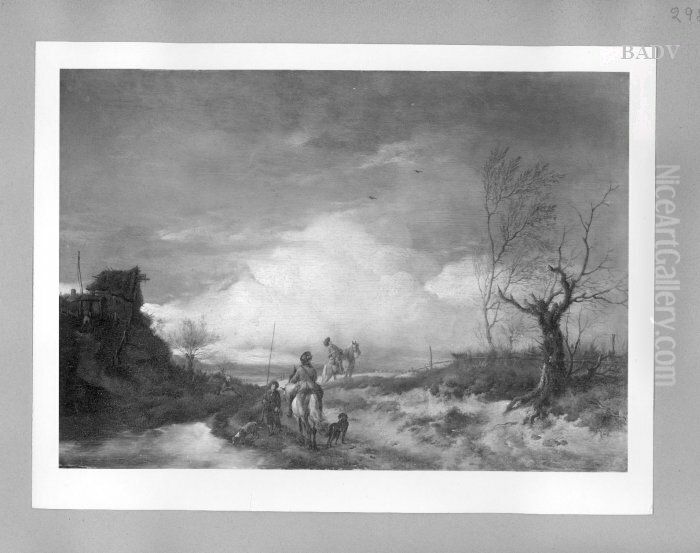 Dune landscape with horsemen Oil Painting by Philips Wouwerman