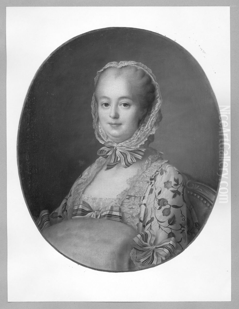 Damenbildnis mit Spitzenkopftuch und Muff Oil Painting by Francois-Hubert Drouais