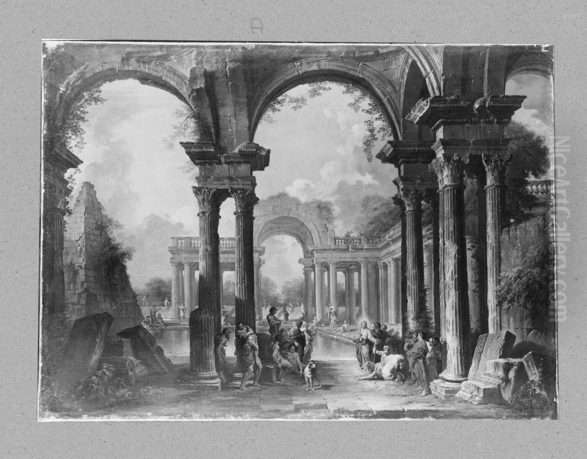 Southern architecture with Christ and the Lame Oil Painting by Giovanni Paolo Panini