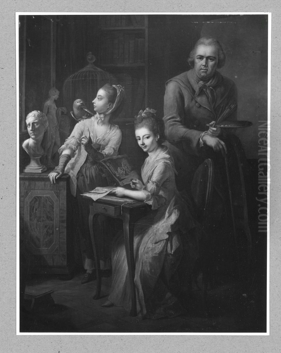 self-portrait with his two daughters Oil Painting by Johann Heinrich Tischbein