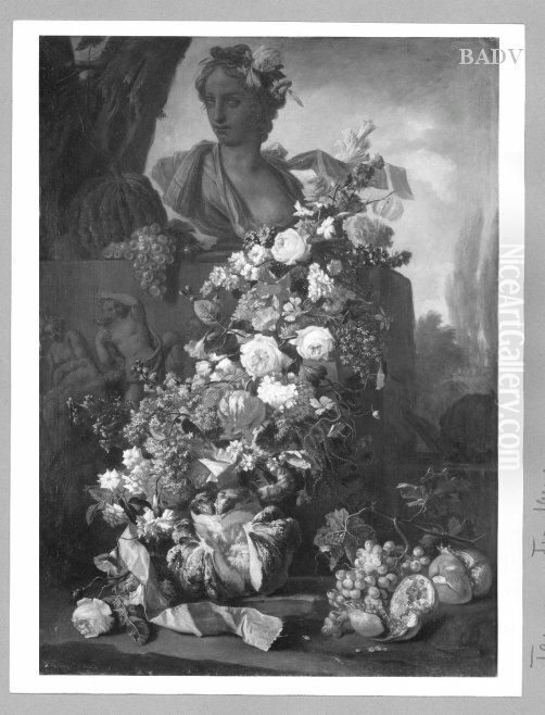 Stillleben mit Blumen, Fruchten und Flora-Buste Oil Painting by Franz Werner Tamm