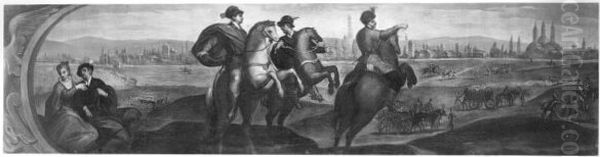 panorama of a town u. riders Oil Painting by Palma il Giovane