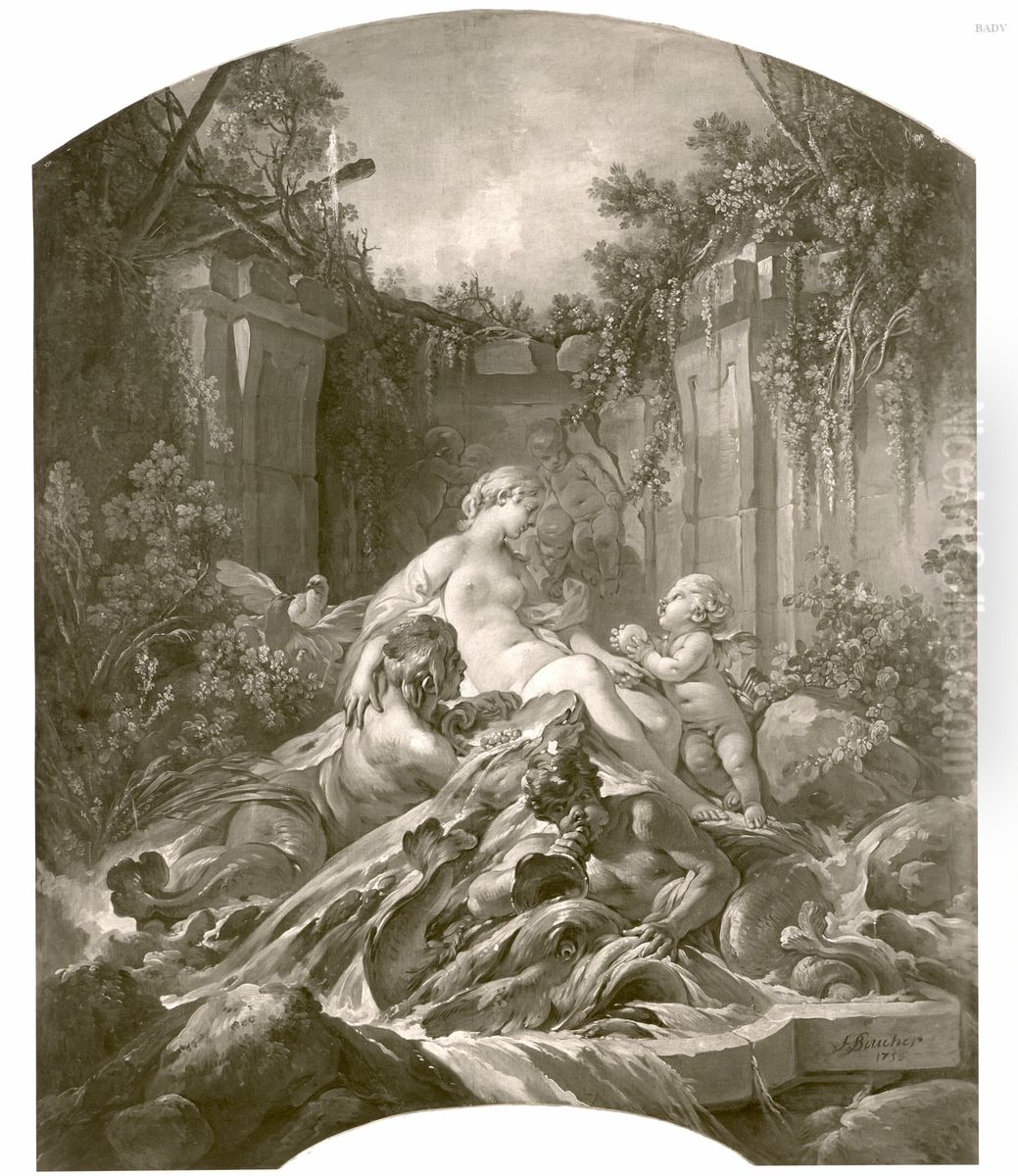 Blumendekoration mit Quellennymphe Oil Painting by Francois Boucher