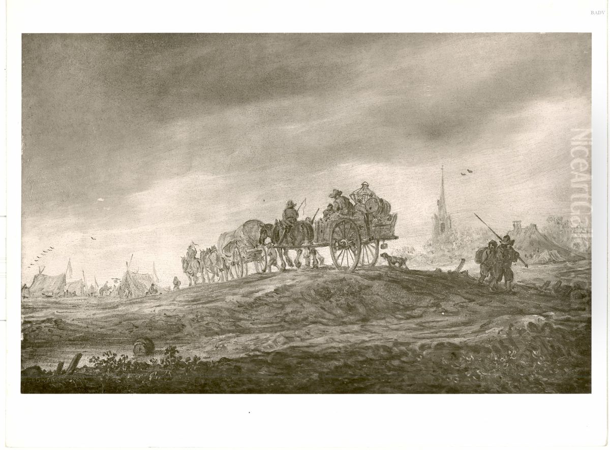 Landschaft mit Zelten und Fuhrwerken Oil Painting by Jan van Goyen