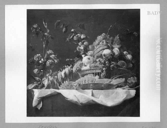 stillife with flowers, fruits and dead birds Oil Painting by Frans Snyders