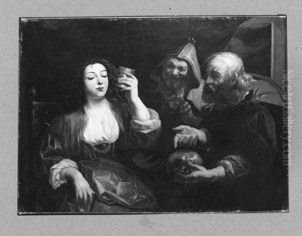 Vanitas, Madchen mit Kamm und zwei alte Manner Oil Painting by Jacob Jordaens