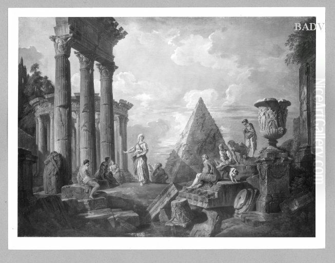 Roman ruins and figures Oil Painting by Giovanni Paolo Panini