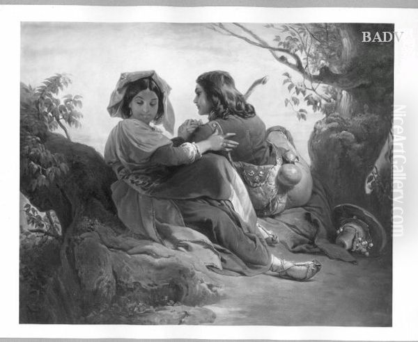 Young Italian couple Oil Painting by Franz Joseph Dobyaschofsky