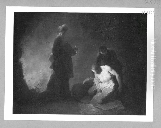 religions scene ? two men and a sick one Oil Painting by Januarius Zick