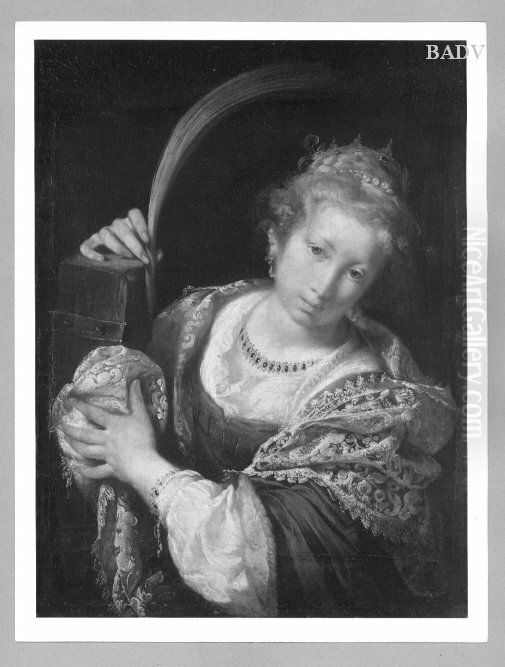 Brustbild der heiligen Katharina (Martyrerin) Oil Painting by Bernardo Strozzi