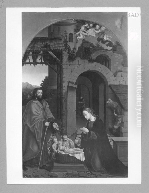 Grosse Altartafel mit Anbetung des Kindes Oil Painting by Macrino d'Alba