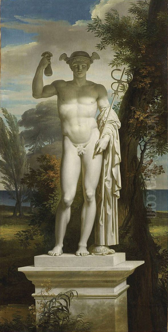 Statue de Mercure dans un paysage Oil Painting by Charles Meynier