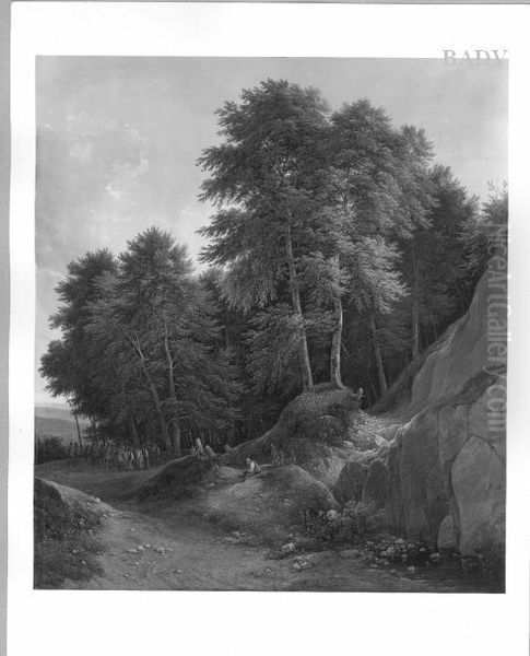 Forest with hunting party Oil Painting by Franz II Steinfeld