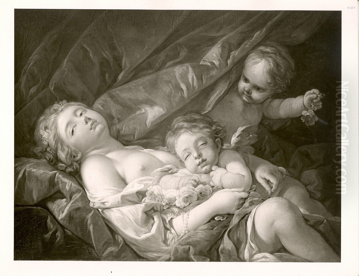 lying woman with putti Oil Painting by Francois Boucher