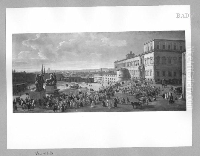 Pope Innocenz XII. and his court at the Quirinal in Rome Oil Painting by (circle of) Wittel, Gaspar van (Vanvitelli)