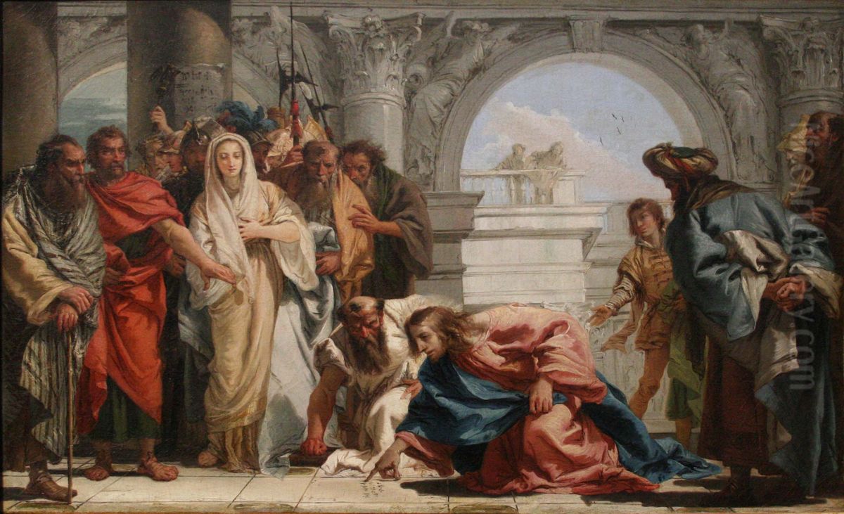 Le Christ et la femme adultere. Oil Painting by Giovanni Domenico Tiepolo