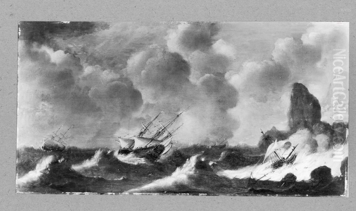 Segelschiffe im Sturm an der Kuste Oil Painting by Cornelis Hendricksz. The Younger Vroom