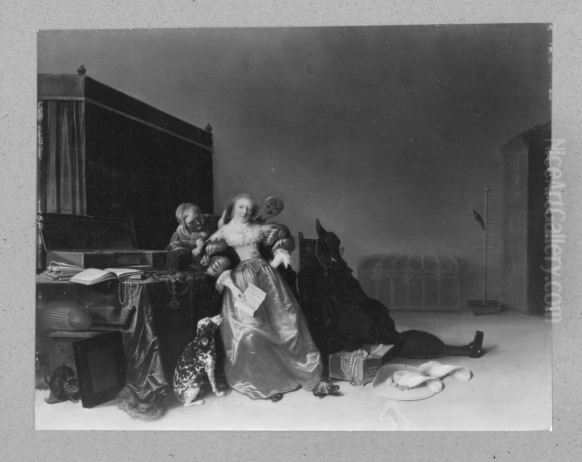 interior with old and young lady Oil Painting by Hendrik Gerritsz Pot