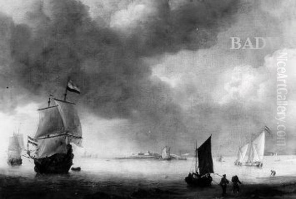 fisherboats on the cost Oil Painting by Willem van de Velde the Younger