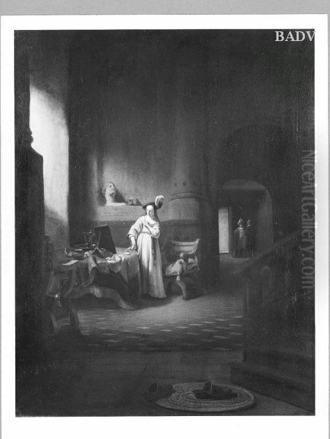 Interieur mit Dame und Spiegel Oil Painting by Christoffel Bisschop