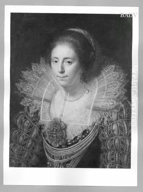 Damenbildnis mit Spitzenkragen und Perlenkette (Gertrud van Aldenlockum) Oil Painting by Paulus Moreelse